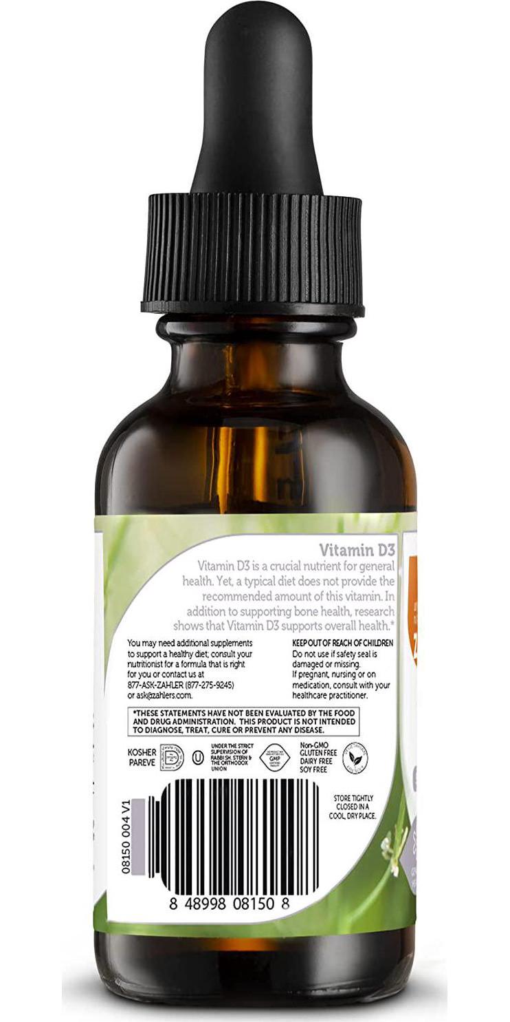 Zahler Vitamin D3 Liquid, Vitamin D Drops, Certified Kosher (5,000IU)