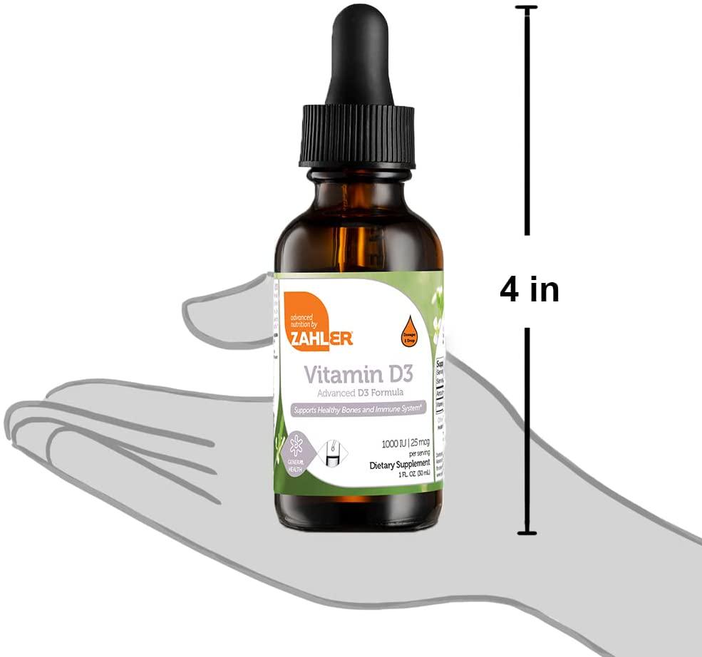 Zahler Vitamin D3 Liquid Drops 1000Iu, An All-Natural Supplement Supporting Bone Muscle Teeth And Immune System, Certified Kosher, 1Oz Dropper