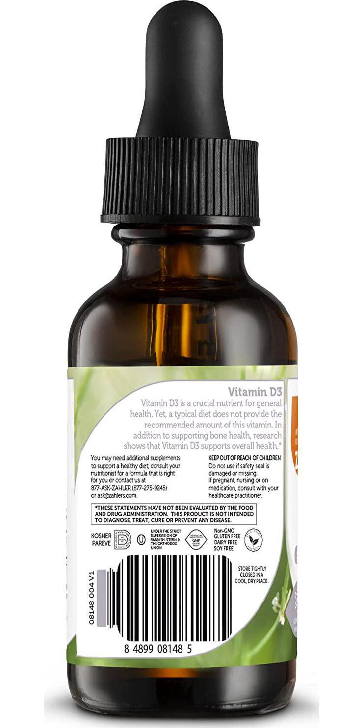Zahler Vitamin D3 Liquid Drops 1000Iu, An All-Natural Supplement Supporting Bone Muscle Teeth And Immune System, Certified Kosher, 1Oz Dropper