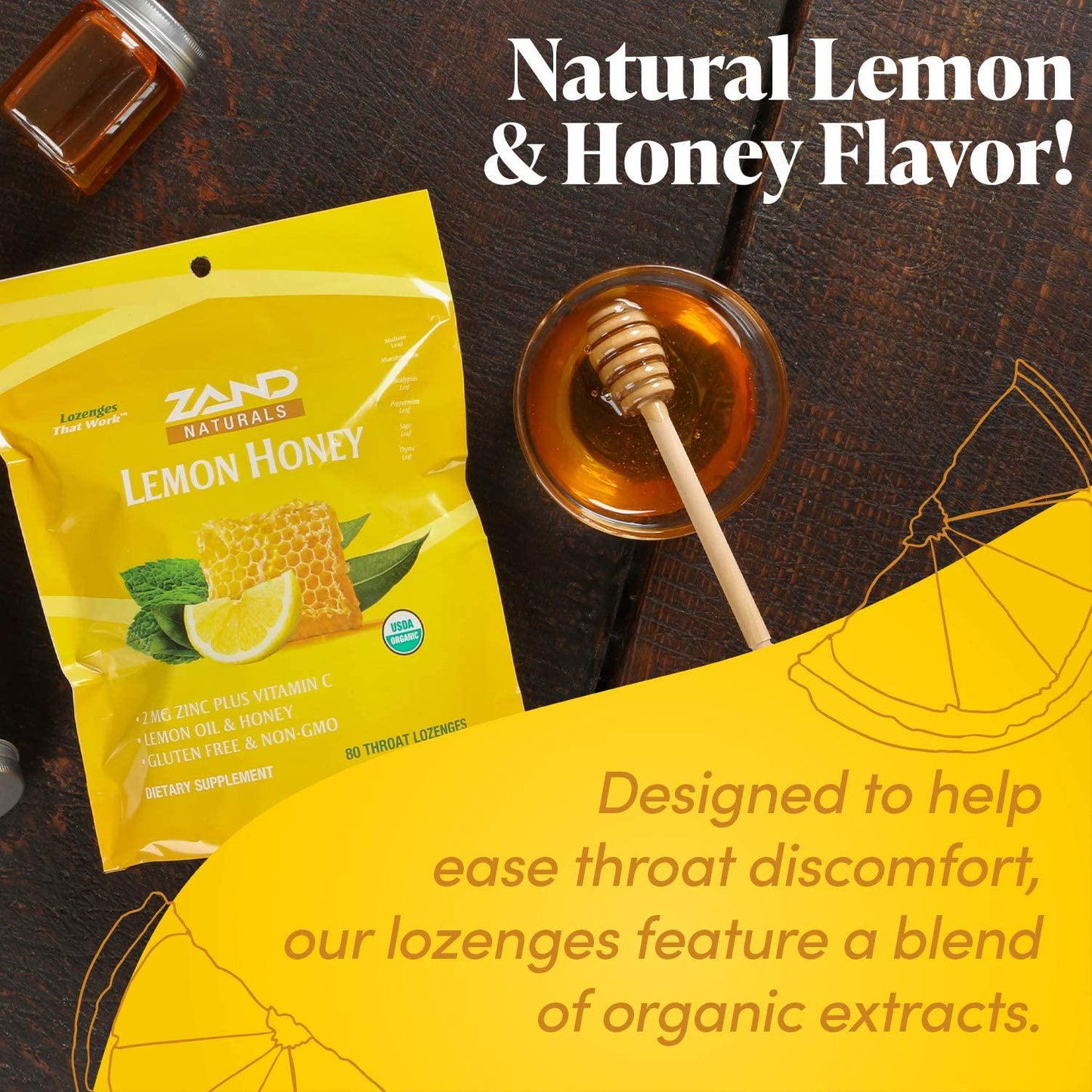 Zand Immunity Organic Lemon Honey HerbaLozenge | Immune Support Throat Drops w/Vitamin C and Zinc (12 Bags, 18 Lozenges)