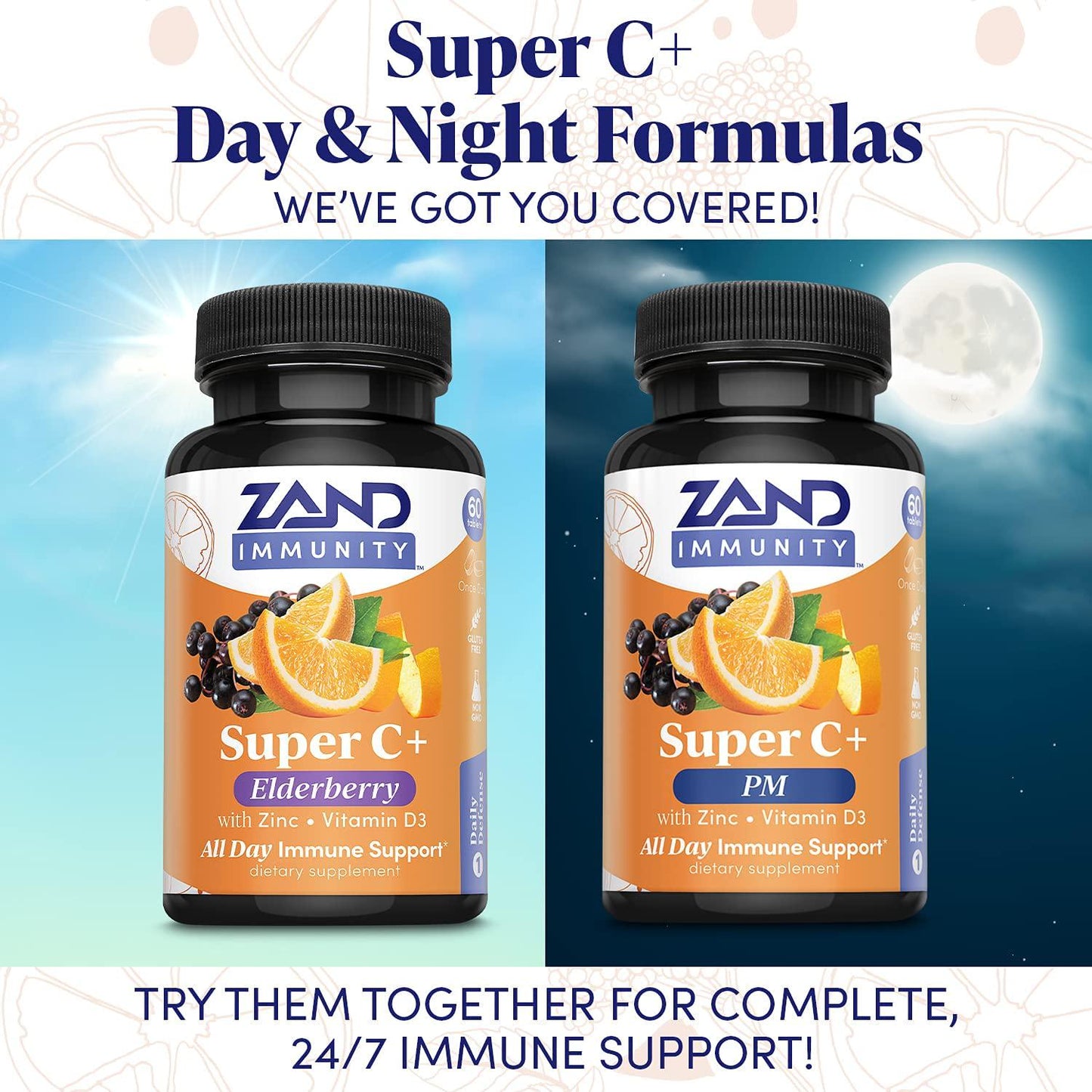 Zand Immunity Super C+ with Elderberry, All Day Immune Support, 1000mg PureWay-C Vitamin C Plus Zinc and Vitamin D-3, Enhanced Absorption, 60 Tablets, 30 Servings