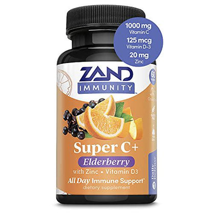 Zand Immunity Super C+ with Elderberry, All Day Immune Support, 1000mg PureWay-C Vitamin C Plus Zinc and Vitamin D-3, Enhanced Absorption, 60 Tablets, 30 Servings