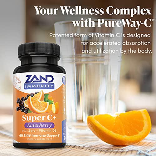 Zand Immunity Super C+ with Elderberry, All Day Immune Support, 1000mg PureWay-C Vitamin C Plus Zinc and Vitamin D-3, Enhanced Absorption, 60 Tablets, 30 Servings