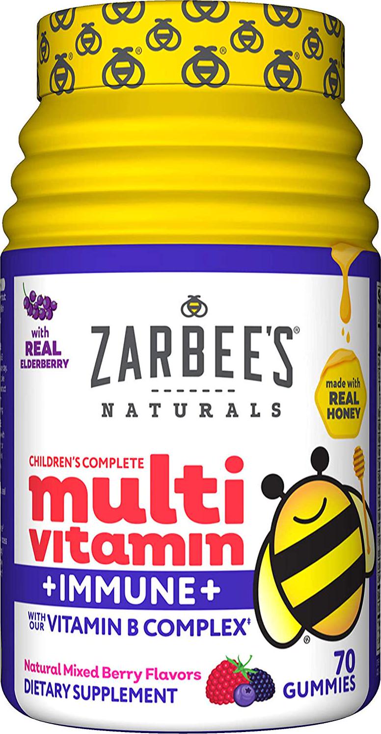 Zarbee's Naturals Children's Complete Multivitamin + Immune Gummies with our Total B Complex and Essential Vitamins, Sweetened with Honey, Natural Mixed Berry Flavors, 70 Gummies