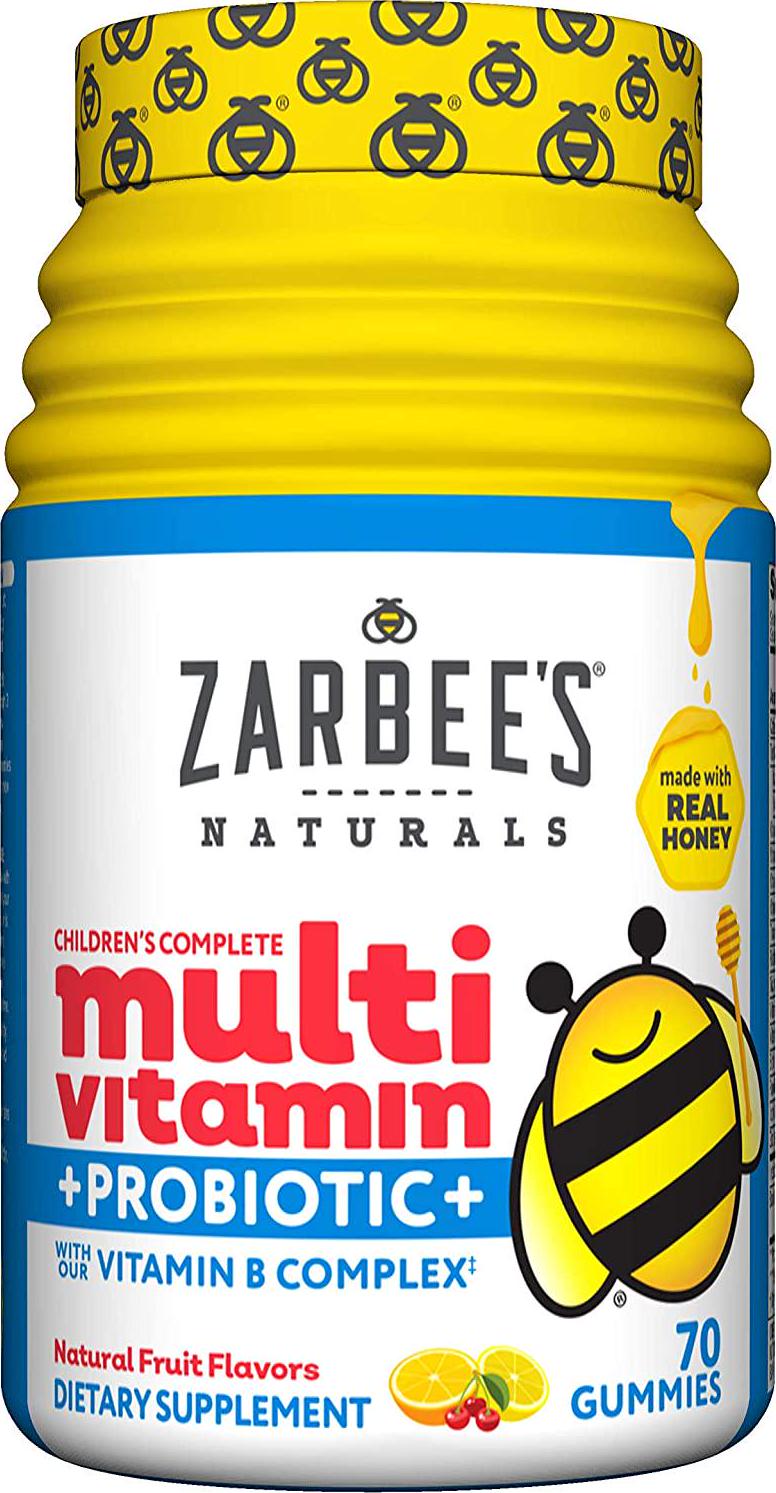 Zarbee's Naturals Children's Complete Multivitamin + Probiotic Gummies with our Total B Complex and Essential Vitamins, Natural Fruit Flavors, 70 Gummies