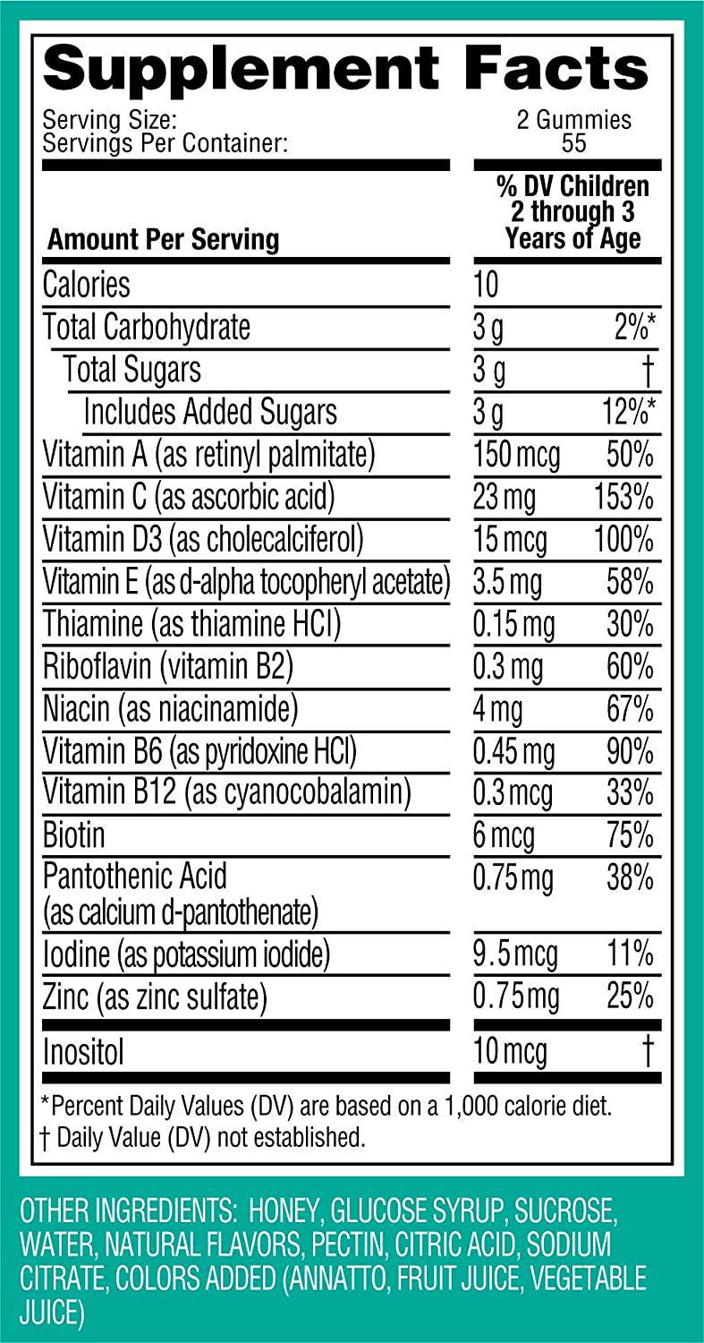 Zarbee's Naturals Complete Toddler Multivitamin With Our total b Complex Gummies, Natural Fruit Flavors, for Children Ages 2-4, 110 Gummies (1 Bottle) With Essential Vitamins
