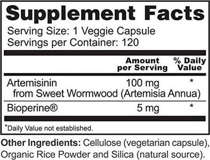 Zazzee Artemisinin, 100 mg per Capsule, 120 Veggie Capsules, 4 Month Supply, Plus 5 mg BioPerine for Enhanced Absorption, Sweet Wormwood Extract, Vegan and Non-GMO