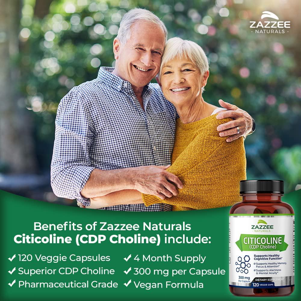Zazzee Citicoline CDP Choline 300 mg, 120 Veggie Capsules, Vegan, Non-GMO and All-Natural, Pharmaceutical Quality, Contains Organic Stabilizers