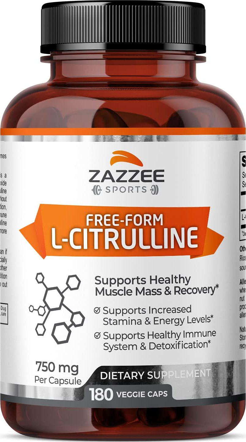 Zazzee L-Citrulline Malate, 180 Vegan Capsules, 750 mg, Superior Free-Form, Vegan, Non-GMO and All Natural, Contains Organic Stabilizers