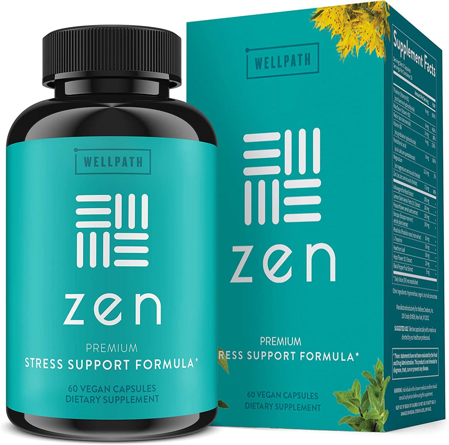 Zen Anxiety and Stress Relief Supplement - Natural Herbal Formula Supporting Calm, Positive Mood with Ashwagandha, L-Theanine, Rhodiola Rosea - 60 Vegetarian Capsules