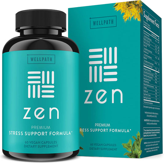 Zen Anxiety and Stress Relief Supplement - Natural Herbal Formula Supporting Calm, Positive Mood with Ashwagandha, L-Theanine, Rhodiola Rosea - 60 Vegetarian Capsules