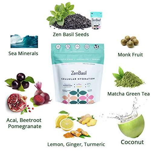 Zen Basil Cellular Hydration- Superfood Hydration Powder Packets | Electrolyte Drink Mix | Paleo 16 Single-Serving Sticks | No Sugar, No Artificial Flavors, Kosher, Keto, Non-GMO, Vegan | Lectin-Free