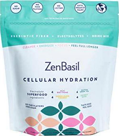 Zen Basil Cellular Hydration- Superfood Hydration Powder Packets | Electrolyte Drink Mix | Paleo 16 Single-Serving Sticks | No Sugar, No Artificial Flavors, Kosher, Keto, Non-GMO, Vegan | Lectin-Free