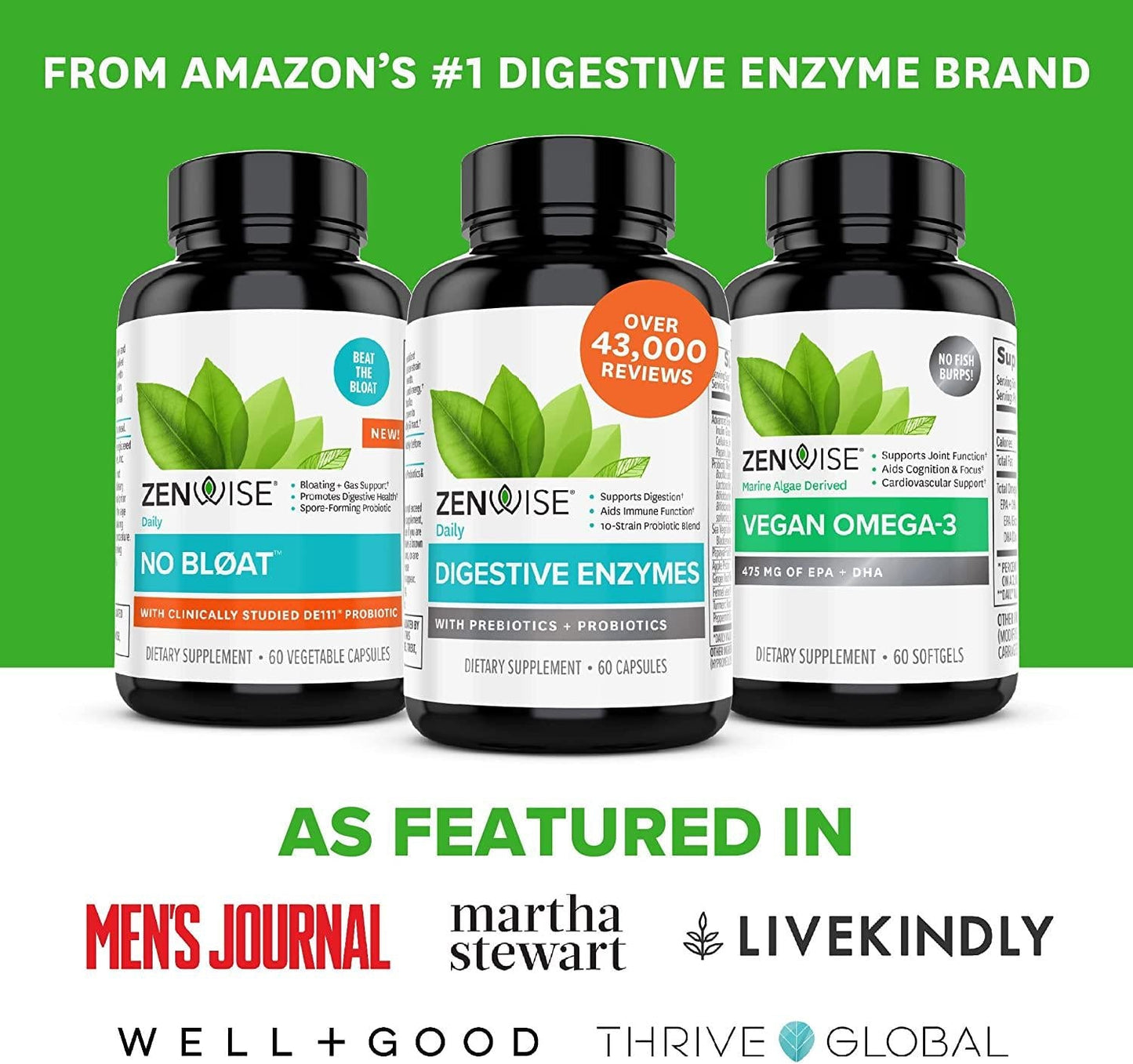 Zenwise Digestive Enzymes Probiotics and Prebiotics - Digestion and Bloating Relief for Women and Men, Lactose Absorption with Amylase and Bromelain, 100 Count