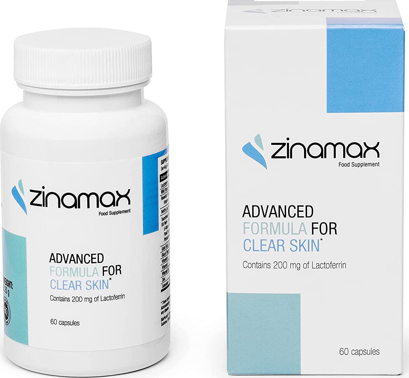 Zinamax Advanced Formula with Lactoferrin for Clear Skin, 60 Capsules
