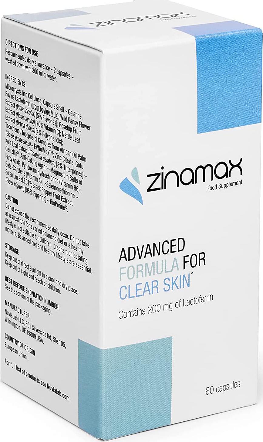 Zinamax Advanced Formula with Lactoferrin for Clear Skin, 60 Capsules