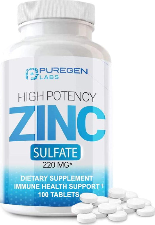 Zinc 220mg [High Potency] Supplement – Zinc Sulfate for Immune Support System 100 Tablets