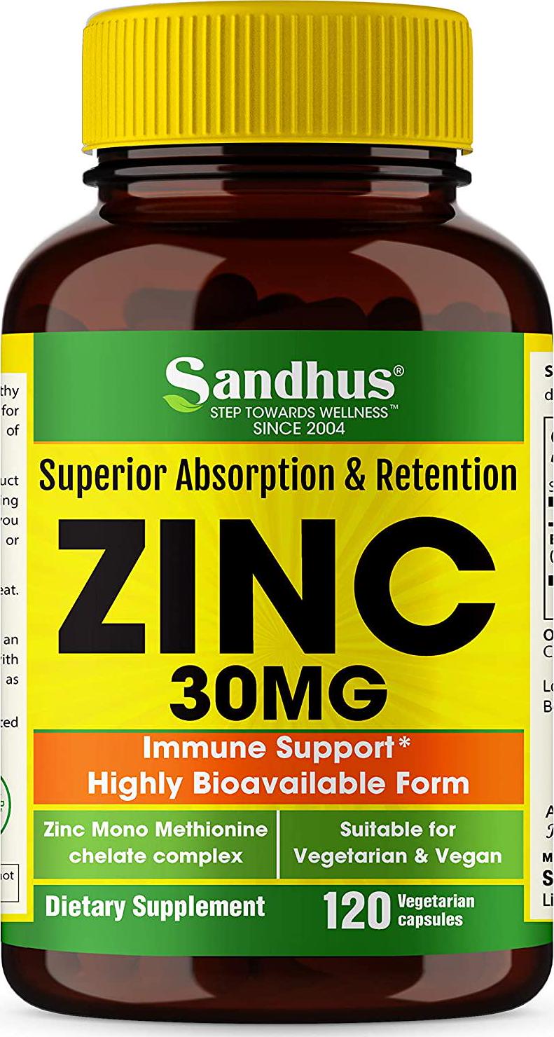 Zinc 30 mg -Zinc Methionine Highly Absorbable BioAvailable Antioxidant Immune Support Daily Vitamin Supplement for Men and Women 4 Months Supply 120 Vegetarian Capsules