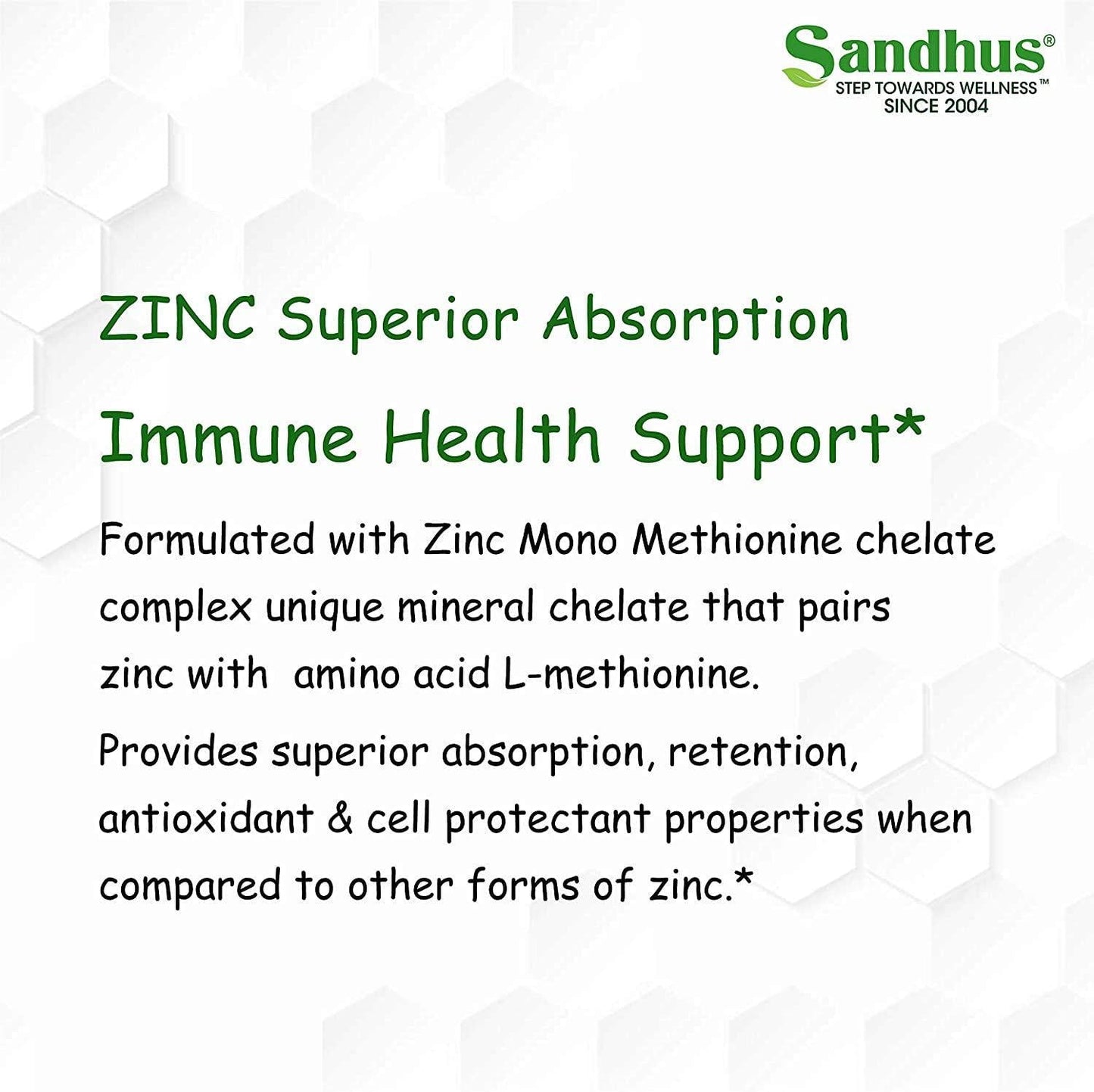 Zinc 30 mg -Zinc Methionine Highly Absorbable BioAvailable Antioxidant Immune Support Daily Vitamin Supplement for Men and Women 4 Months Supply 120 Vegetarian Capsules