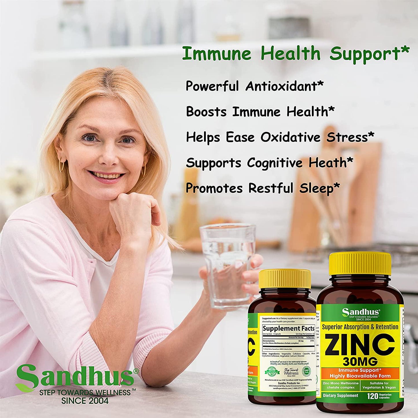 Zinc 30 mg -Zinc Methionine Highly Absorbable BioAvailable Antioxidant Immune Support Daily Vitamin Supplement for Men and Women 4 Months Supply 120 Vegetarian Capsules