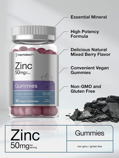 Zinc 50mg Gummies | 90 Count | Vegan, Non-GMO and Gluten Free Formula | Zinc Citrate Dietary Supplement | by Carlyle