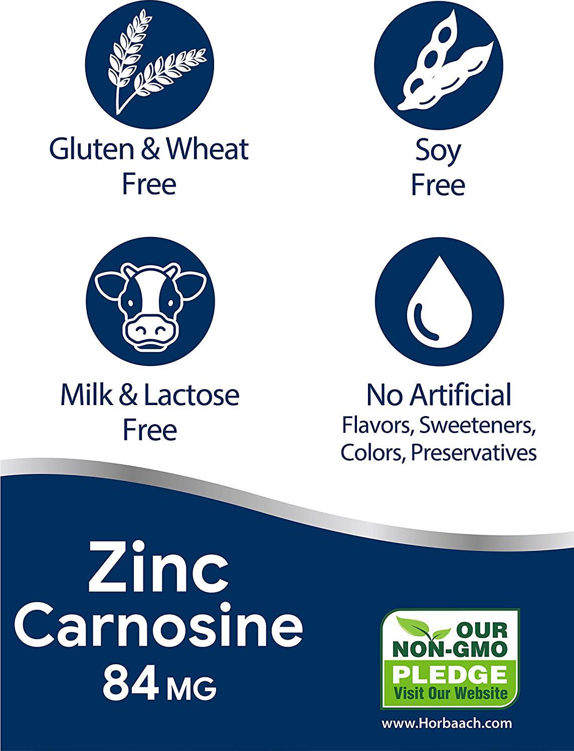 Zinc Carnosine Supplement | 84mg per Capsule | 150 Count | Non-GMO and Gluten Free | by Horbaach