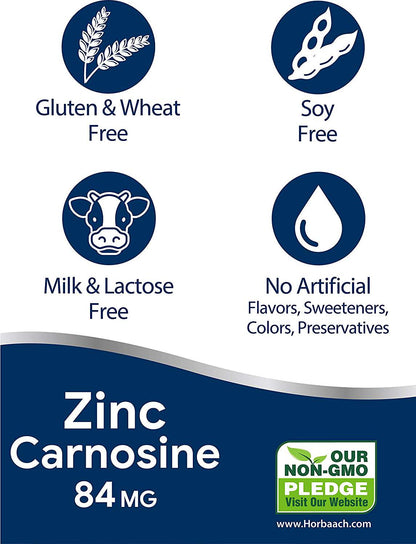 Zinc Carnosine Supplement | 84mg per Capsule | 150 Count | Non-GMO and Gluten Free | by Horbaach