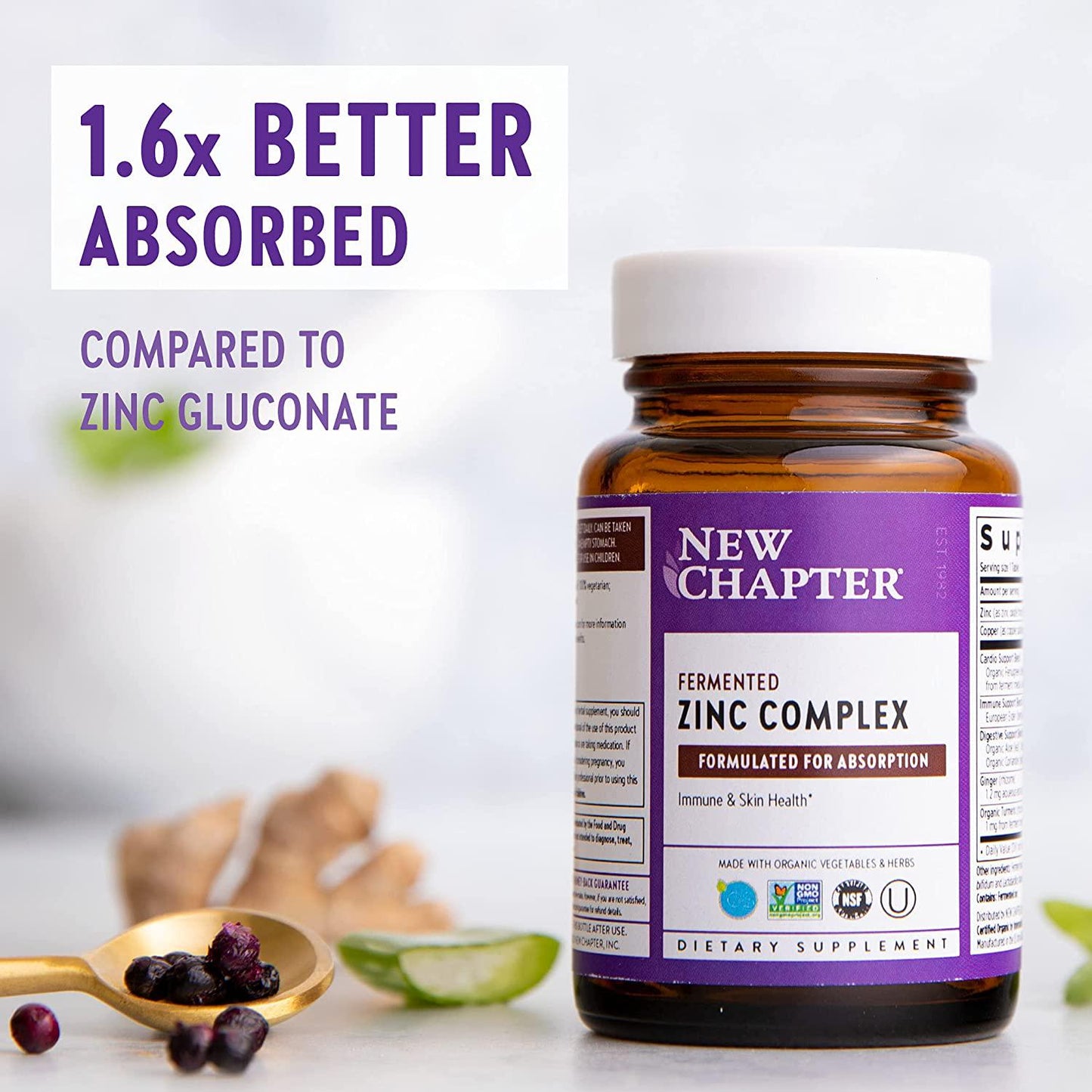 Zinc Supplement – New Chapter Zinc Food Complex for Immune Support + Skin Health + Non-GMO Ingredients – 30 ct Vegetarian Capsules