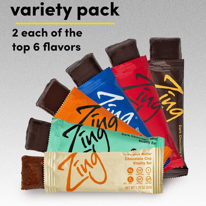 Zing Bars Plant Based Protein Bar | Variety Pack, 12 Count | Best Sellers - Top Flavors | High Protein and Fiber | Vegan, Gluten Free, Non GMO | Created by Professional Nutritionists