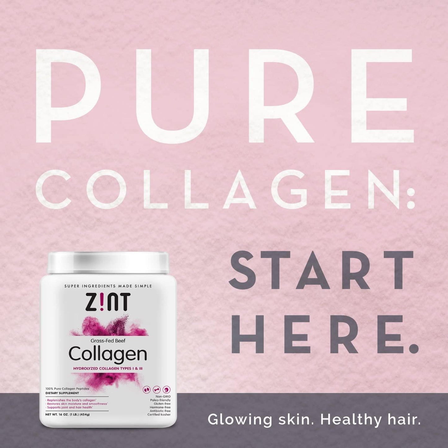 Zint Collagen Peptides Powder (14 Ounce): Hydrolyzed Collagen Protein Powder Beauty Supplement - Skin, Hair, Nails
