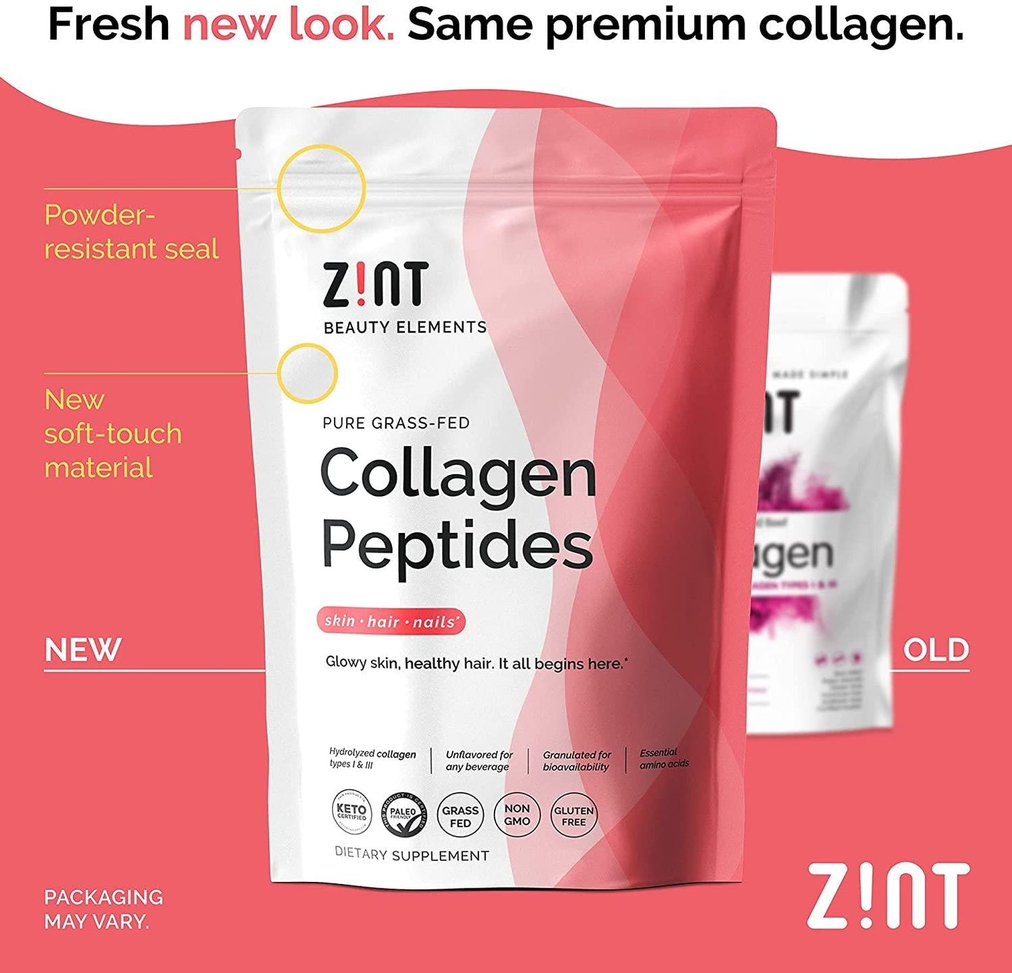 Zint Collagen Peptides Powder (32 oz): Paleo-Friendly, Keto-Certified, Grass-Fed Hydrolyzed Collagen Protein Supplement - Unflavored, Non GMO