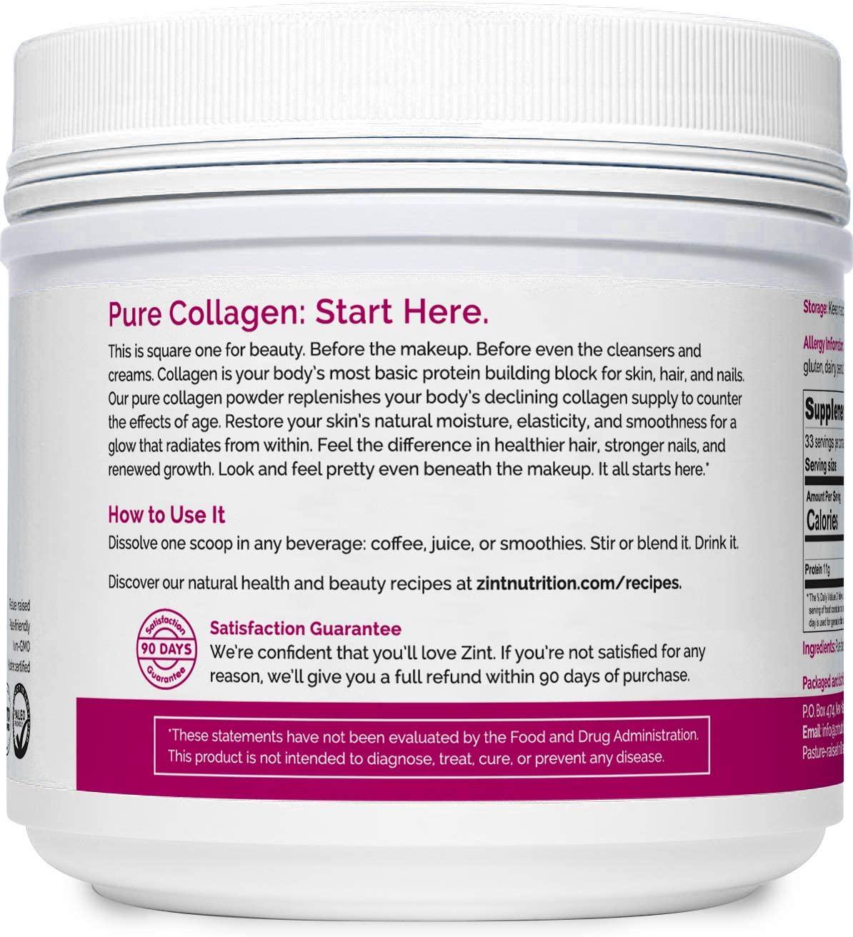Zint Collagen Peptides Powder (14 Ounce): Hydrolyzed Collagen Protein Powder Beauty Supplement - Skin, Hair, Nails