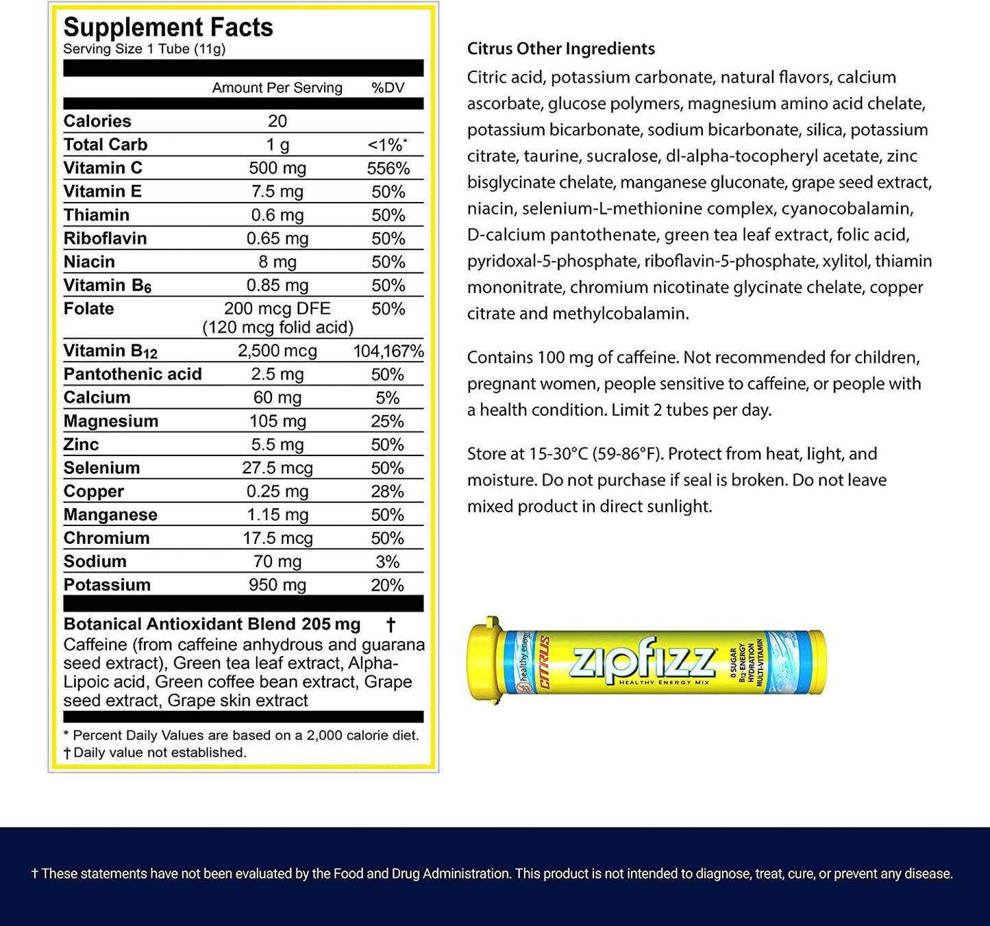 Zipfizz Healthy Energy Drink Mix, Hydration with B12 and Multi Vitamins, Citrus, Orange, 0.38 Oz, 20 Count