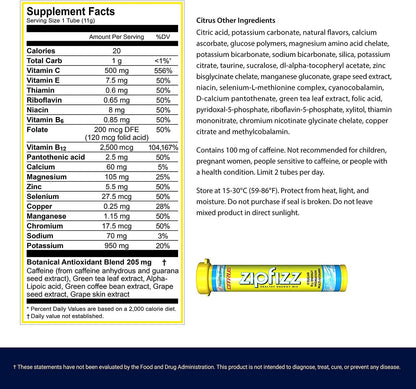 Zipfizz Healthy Energy Drink Mix, Hydration with B12 and Multi Vitamins, Citrus, Orange, 0.38 Oz, 20 Count