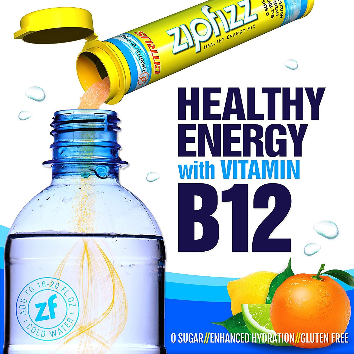 Zipfizz Healthy Energy Drink Mix, Hydration with B12 and Multi Vitamins, Citrus, Orange, 0.38 Oz, 20 Count