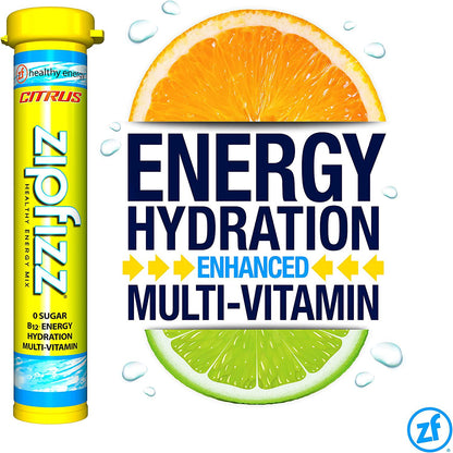 Zipfizz Healthy Energy Drink Mix, Hydration with B12 and Multi Vitamins, Citrus, Orange, 0.38 Oz, 20 Count