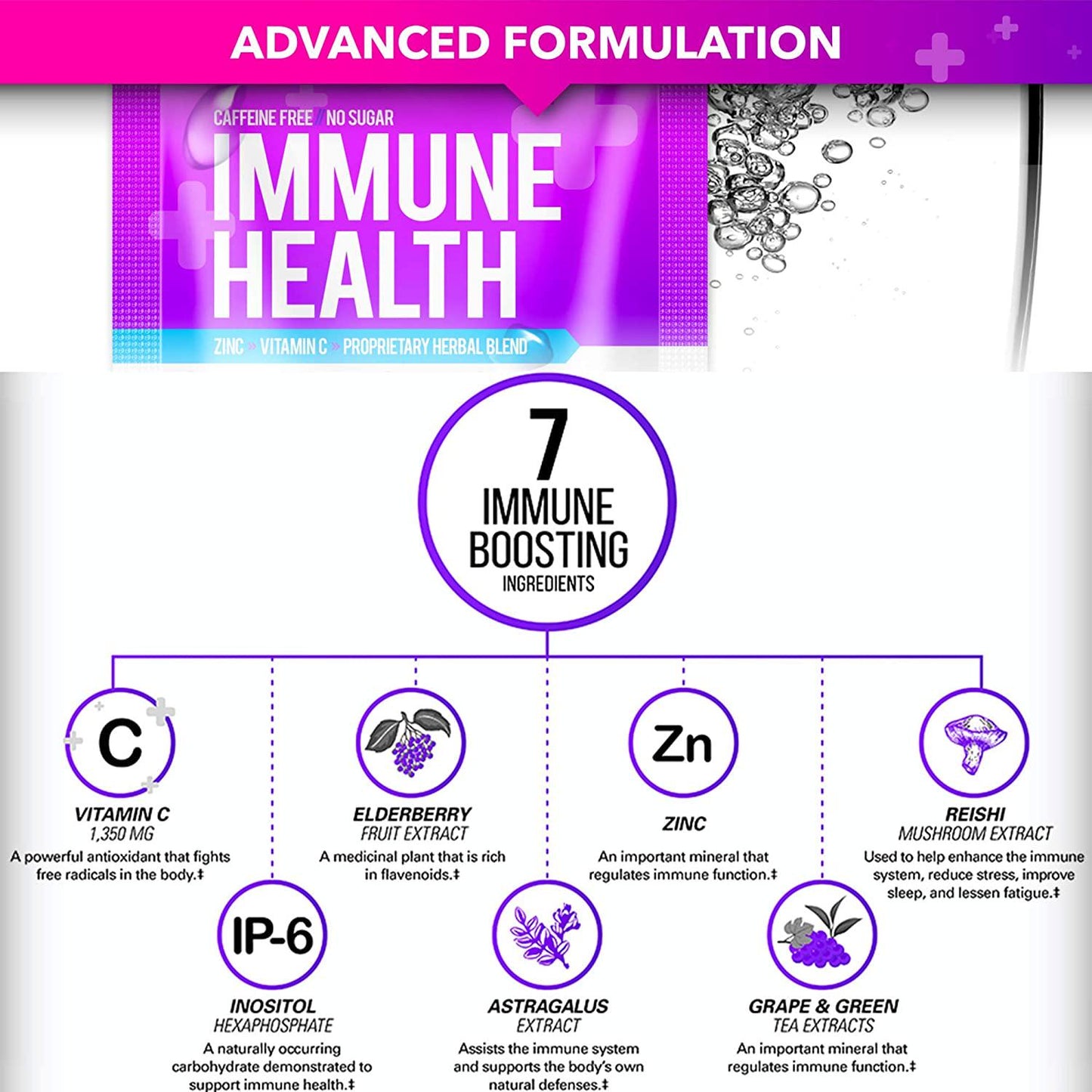 Zipfizz Immune Health Drink Mix, Immune Boost with Zinc and Vitamin C, Caffeine-Free, Berry, 30 Count