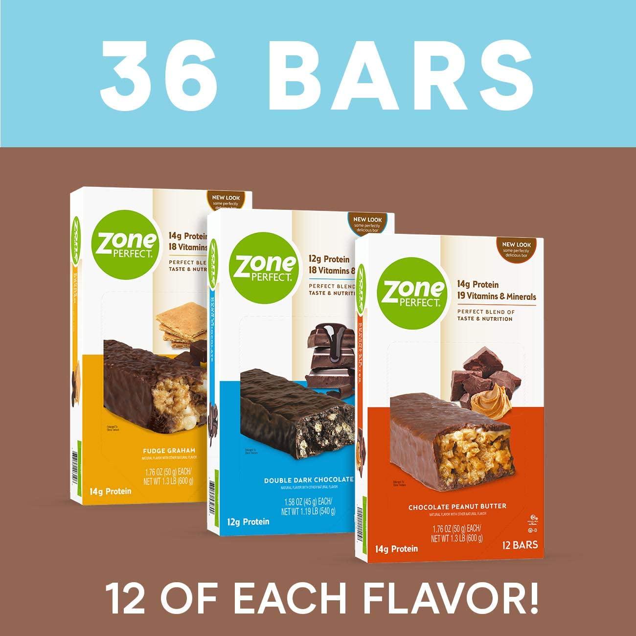 Zone PERFECT Protein Bars, Variety Pack, High Protein, with Vitamins and Minerals, 36 Bars