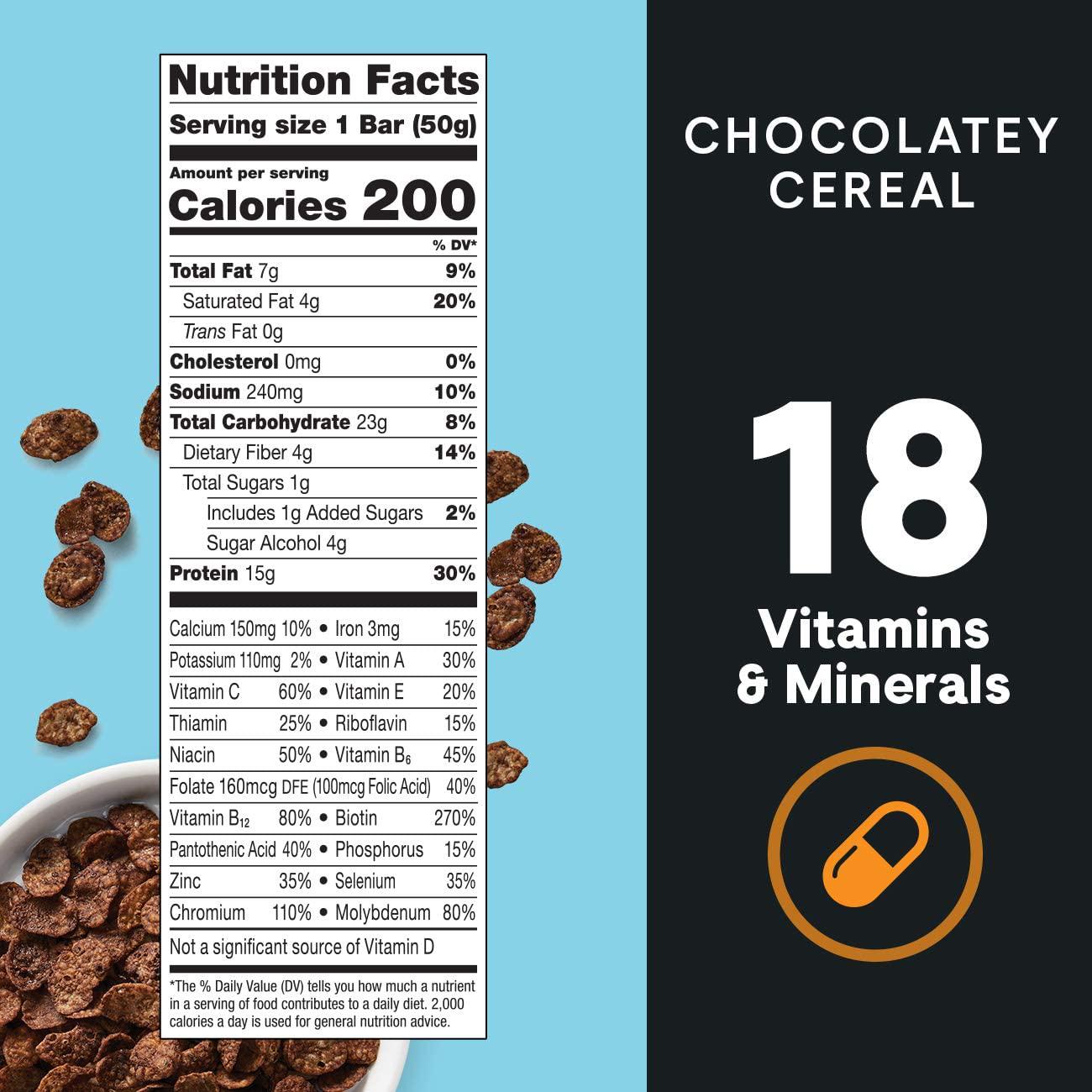 Zone Perfect Macros Bars, with 15g Protein, 1g Sugars and 18 Vitamins and Minerals, Chocolatey Cereal, 20 Count