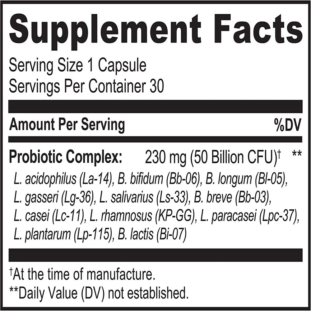 NATURELO Probiotic Supplement - 50 Billion CFU - 11 Strains - One Daily - Helps Support Digestive & Immune Health - Delayed Release - No Refrigeration Needed - 30 Vegan Capsules