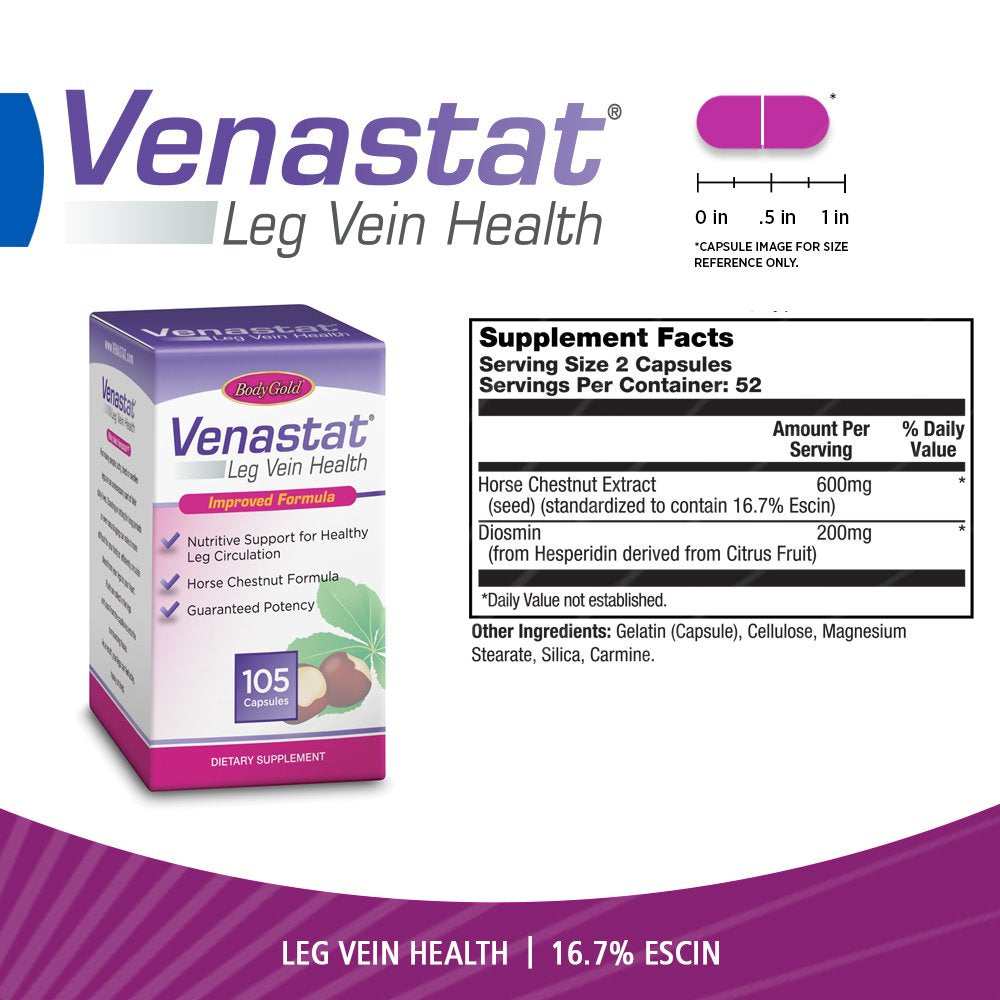 Body Gold Venastat Leg Vein Health, Bonus Pack 60+45, Capsules , 105 Ea (105 CT)