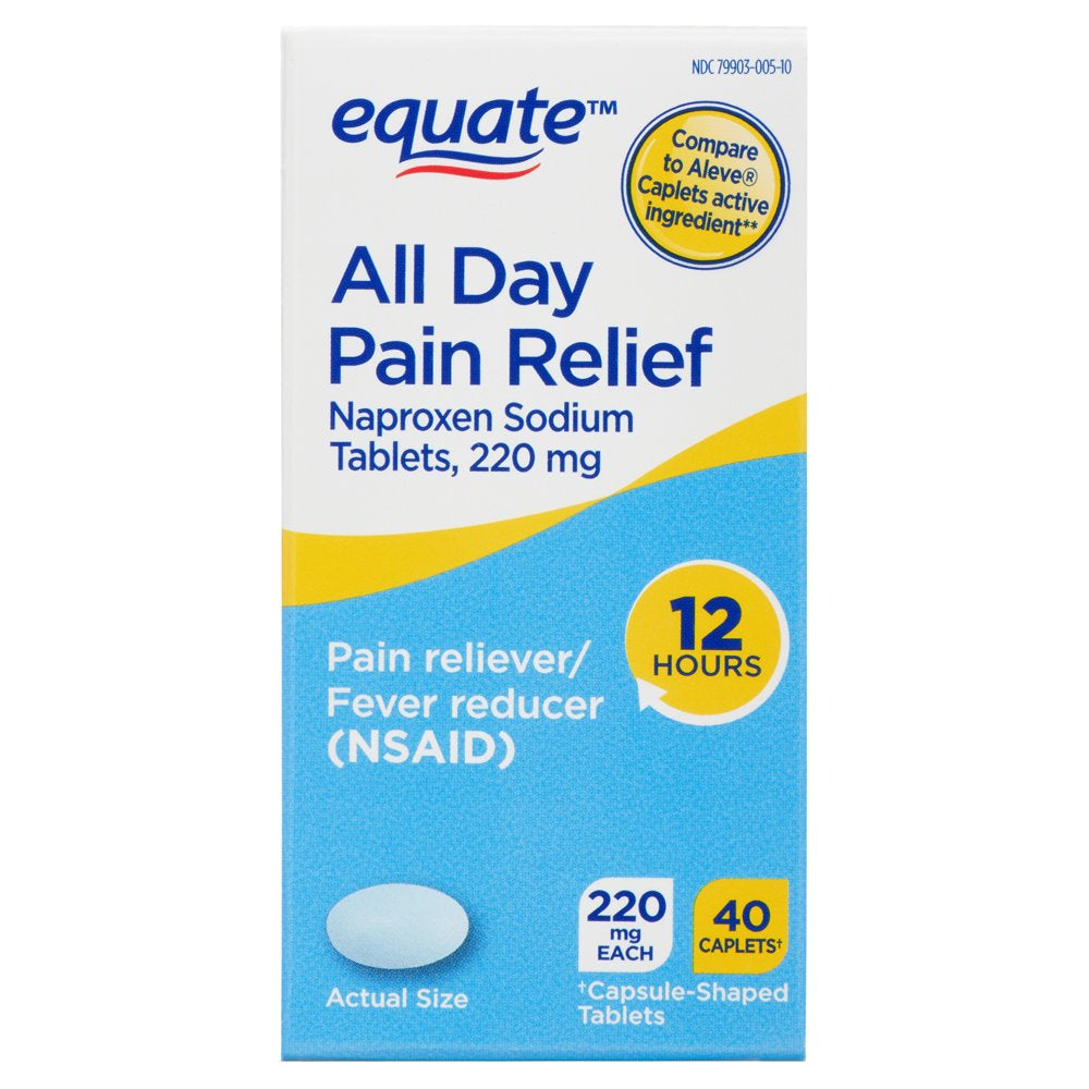 Equate All Day Pain Relief Naproxen Sodium Caplets, 220 Mg, 40 Count