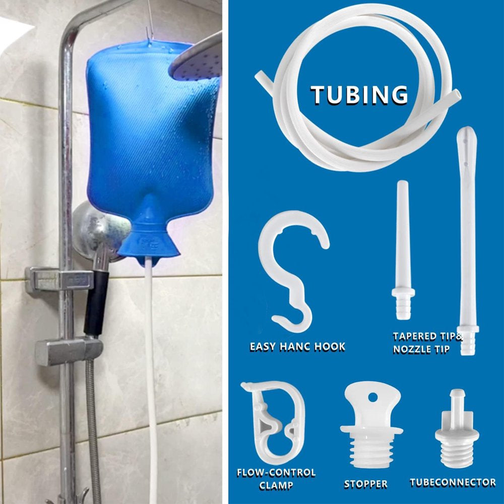 Enema Bag,Zpl Reusable 2L Enema Bag Kit Colon Cleaning Irrigation Detox Rubber Bag Enema Kit,Blue