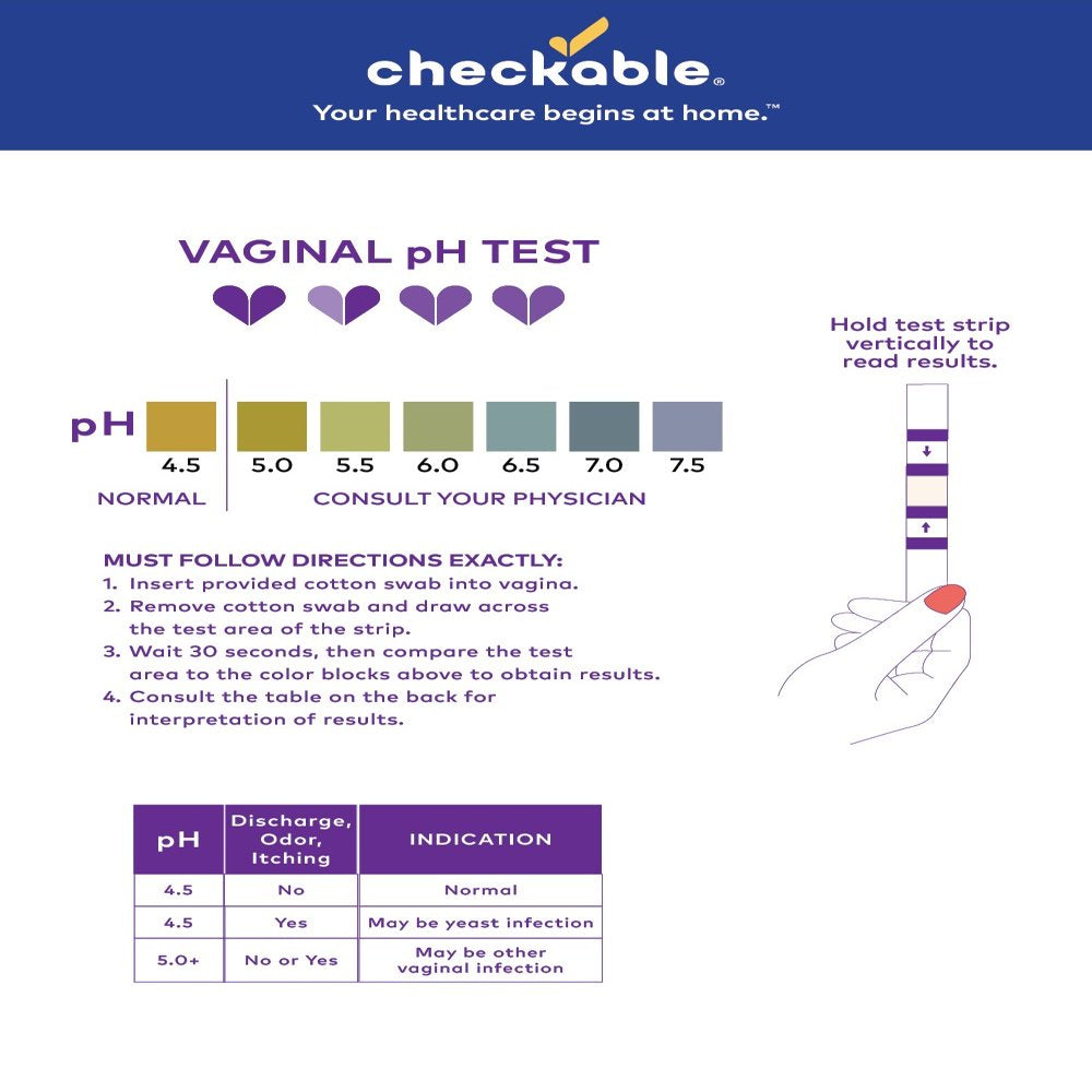 Checkable® Vaginal Ph Screening Strips, Quick Results, Vaginal Ph Balance Screening Strip and Yeast Infection Treatment for Women - 3 Count
