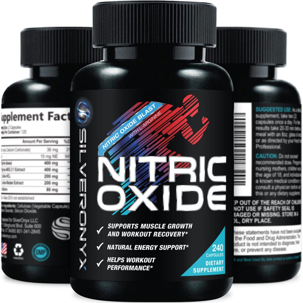 Extra Strength Nitric Oxide Supplement L Arginine 3X Strength - Citrulline Malate, AAKG, Beta Alanine - Premium Muscle Supporting Nitric Booster for Strength & Energy to Train Harder - 240 Capsules