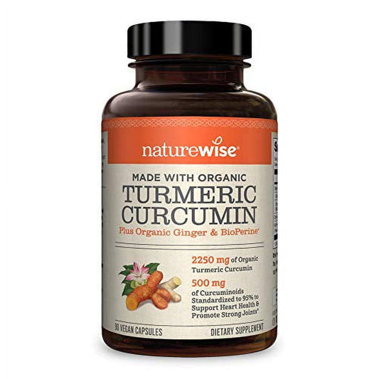 Naturewise Curcumin Turmeric 2250Mg | 95% Curcuminoids & Bioperine Black Pepper Extract | Advanced Absorption for Cardiovascular Health Joint Support | Gluten Free Non-Gmo [1 Month Supply - 90 Count]