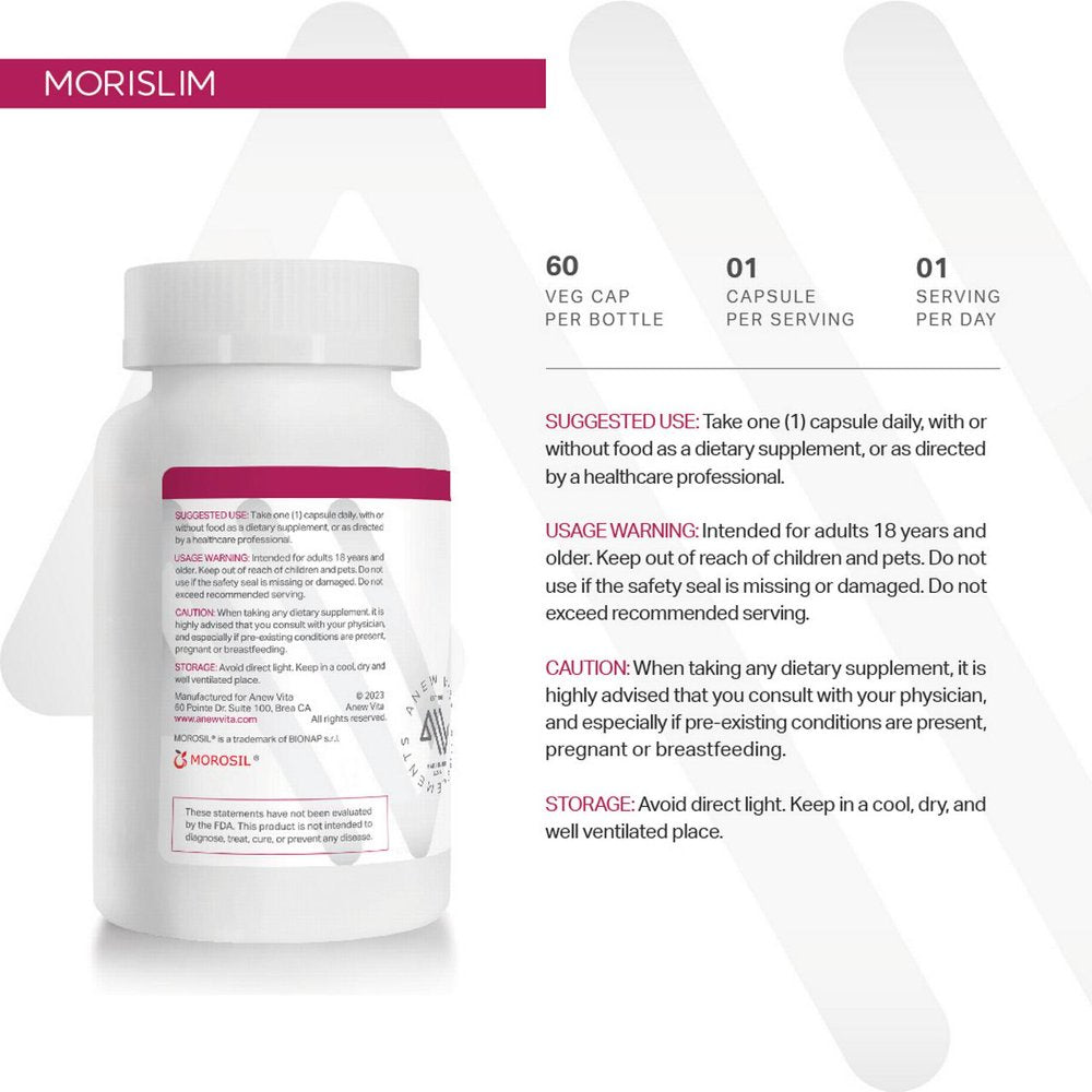 Anew Vita Morislim with Morosil: Antioxidant & Nutrition Supplement for Men & Women | Healthy Weight Management & Vitality | Moro Red Orange | Non-Gmo, Gluten Free, 60 Vegetable Capsules | USA