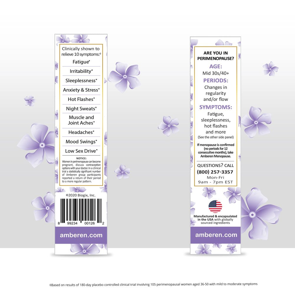Amberen Multi-Symptom Perimenopause Relief Supplements for Women, Hot Flash & Night Sweats Relief - 60Ct