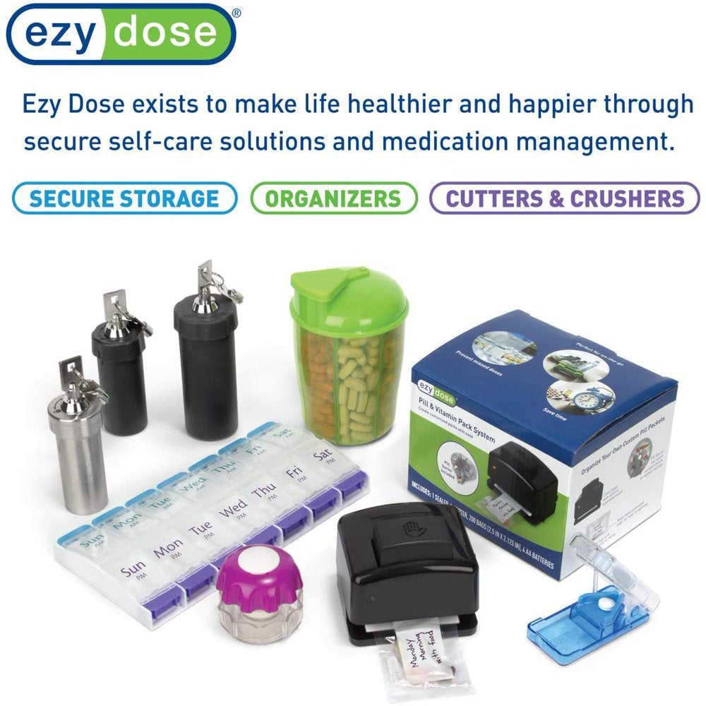 Ezy Dose Push Button Weekly ( 7-Day) Pill Organizer, AM/PM Pill Planner, Black and White
