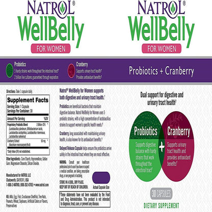 Natrol Natrol Wellbelly Probiotics + Cranberry, 30 Ea